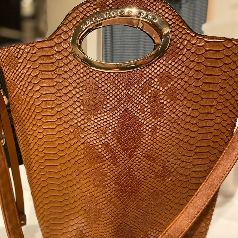Textured Purse - Camel color with handle or shoulder and key straps.